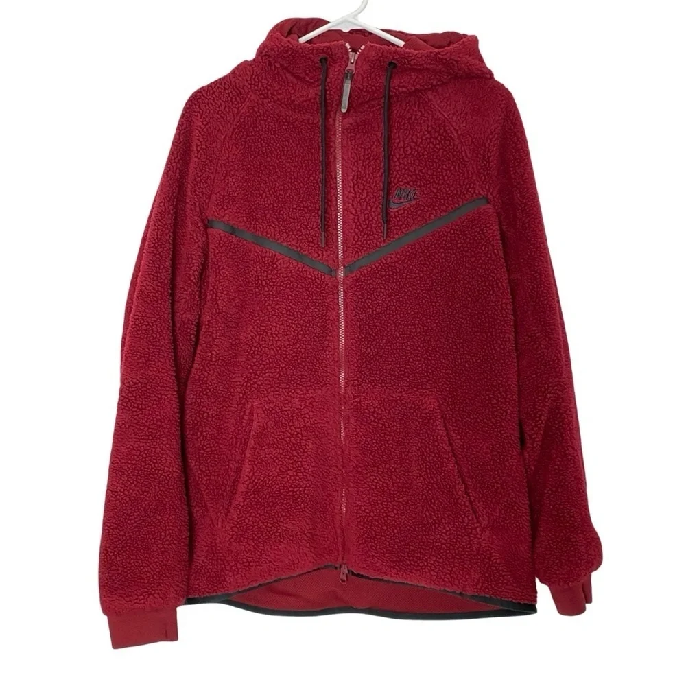 Nike Tech Fleece Sherpa Hoodie Jacket Mens Size Large Red Black Windrunner